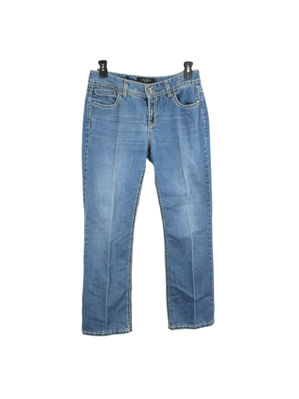 Nine West Blue Jeans Embellished Embroidered Back Button Pockets Women 8/28